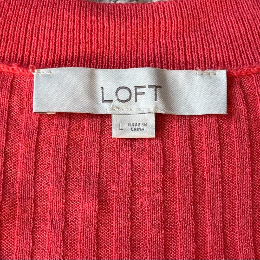 Preppy office LOFT Vibrant Coral Ribbed Women’s Cardigan V-neck L - Picture 2 of 10